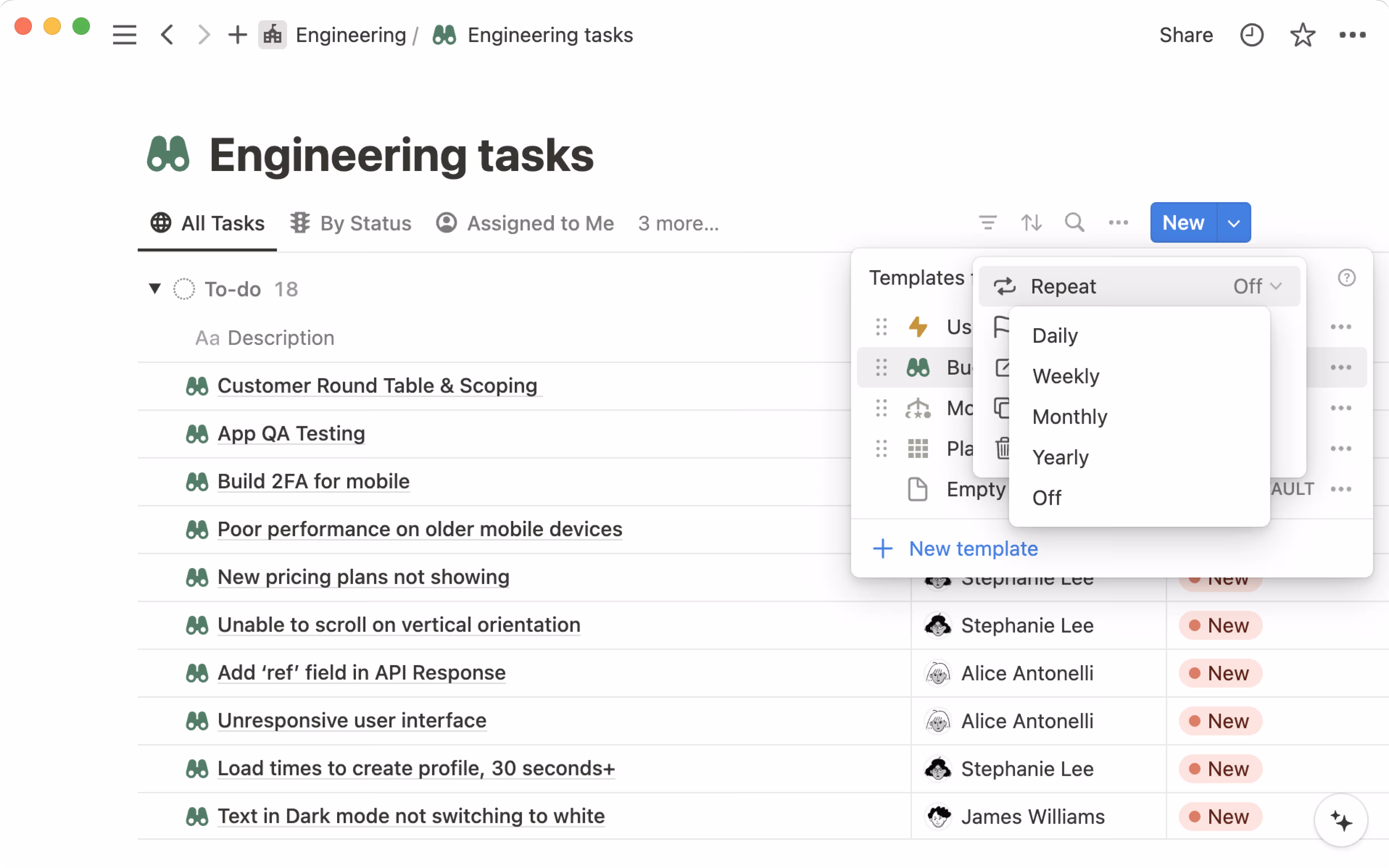 hc: Sich wiederholende Datenbankvorlagen