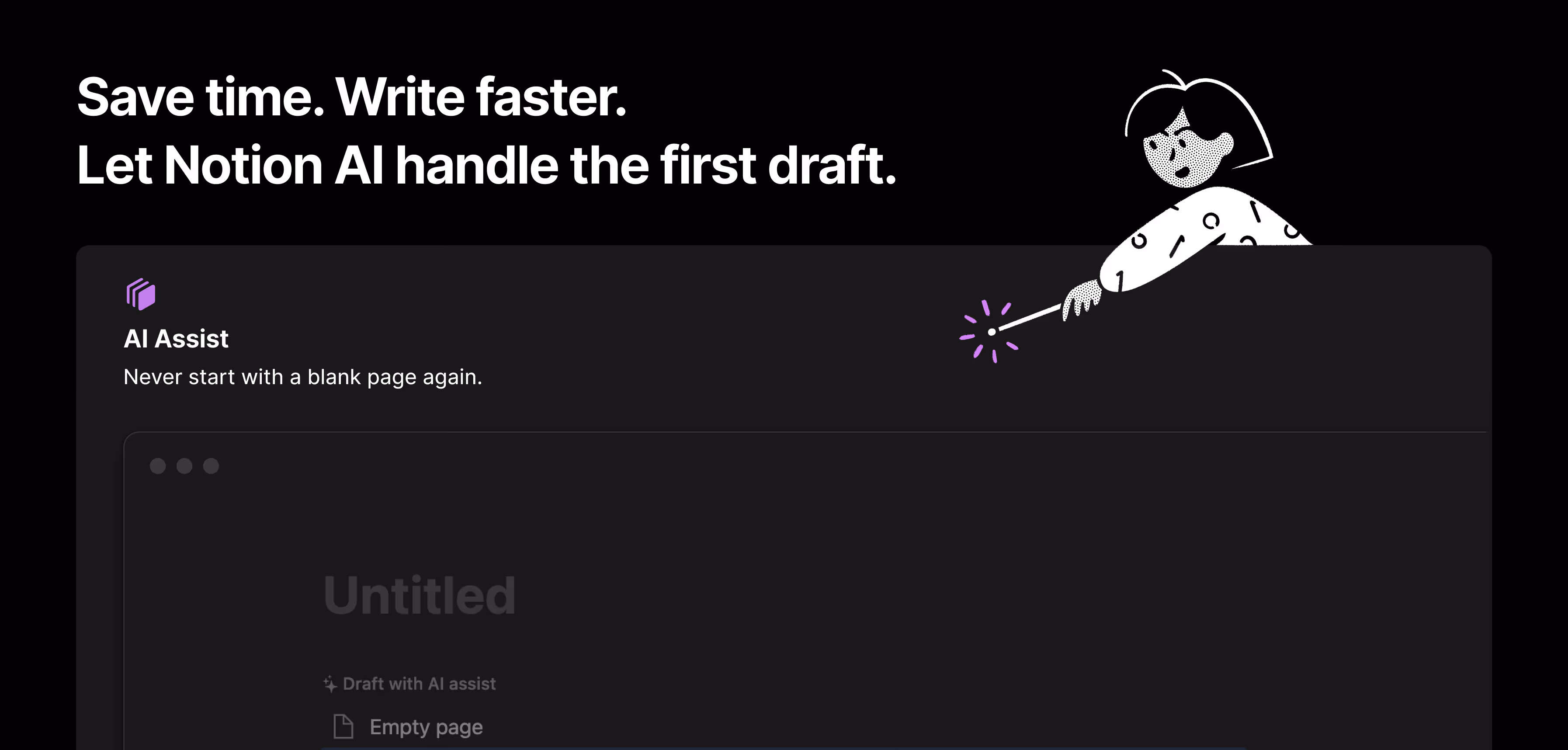Das mittlere Banner der Landing Page für die Notion-KI im November 2022.