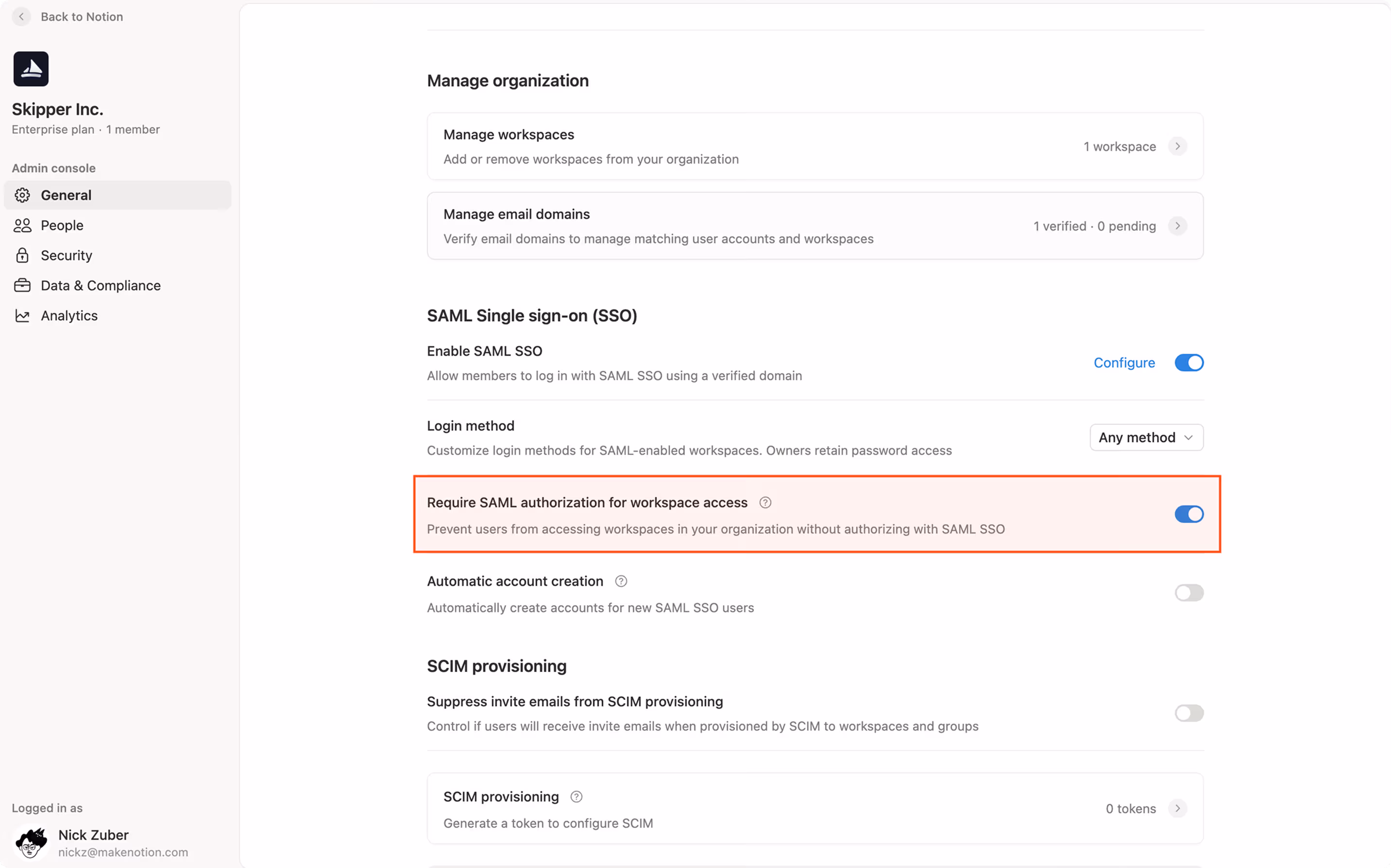 hc: SAML-Autorisierungseinstellung auf Workspace-Ebene