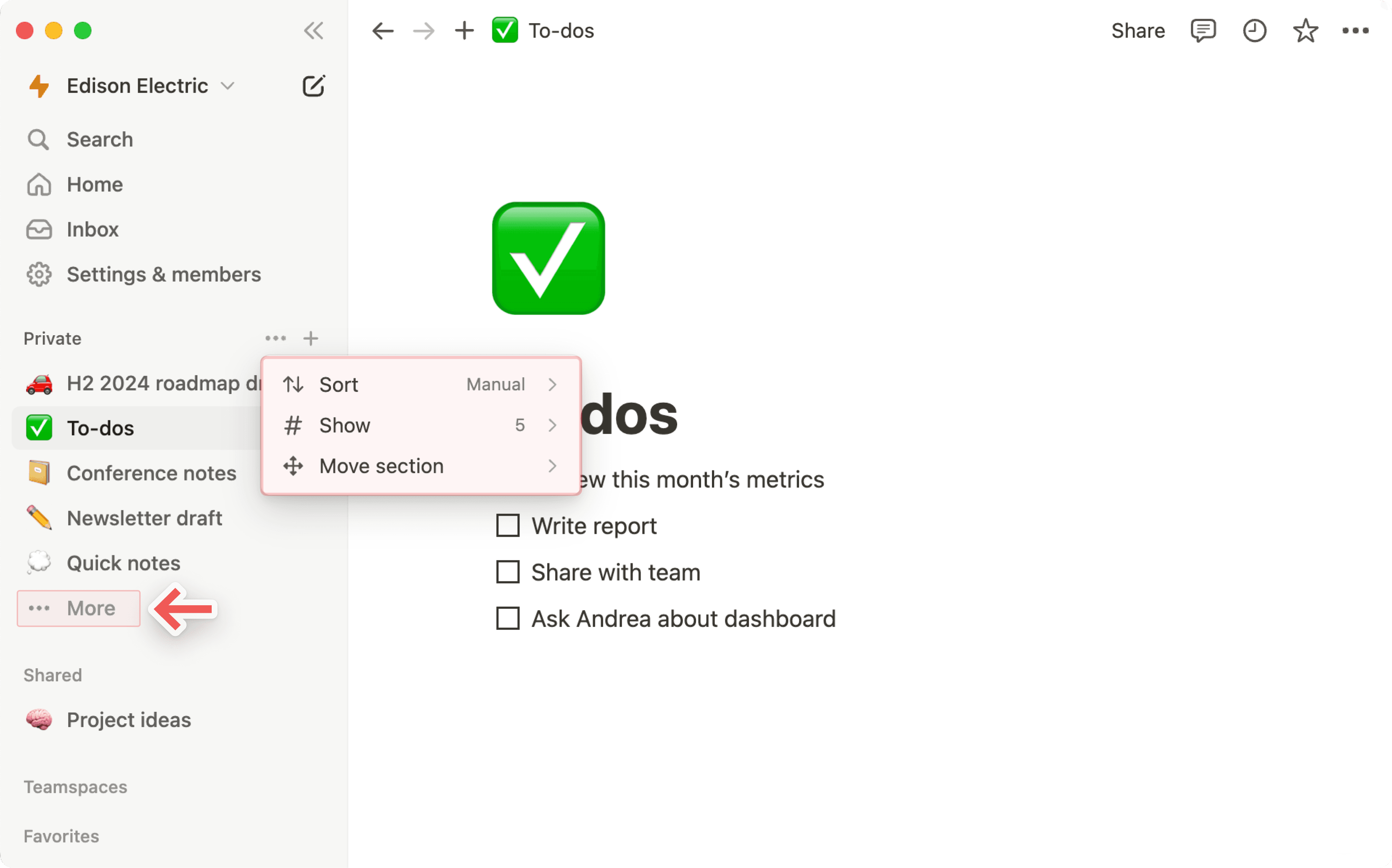 HC: Einstellungen für Abschnitte in der Seitenleiste