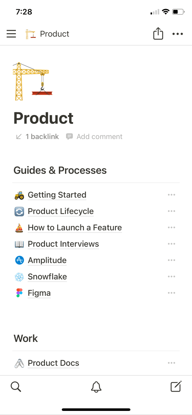 Screenshot der mobilen Notion-App