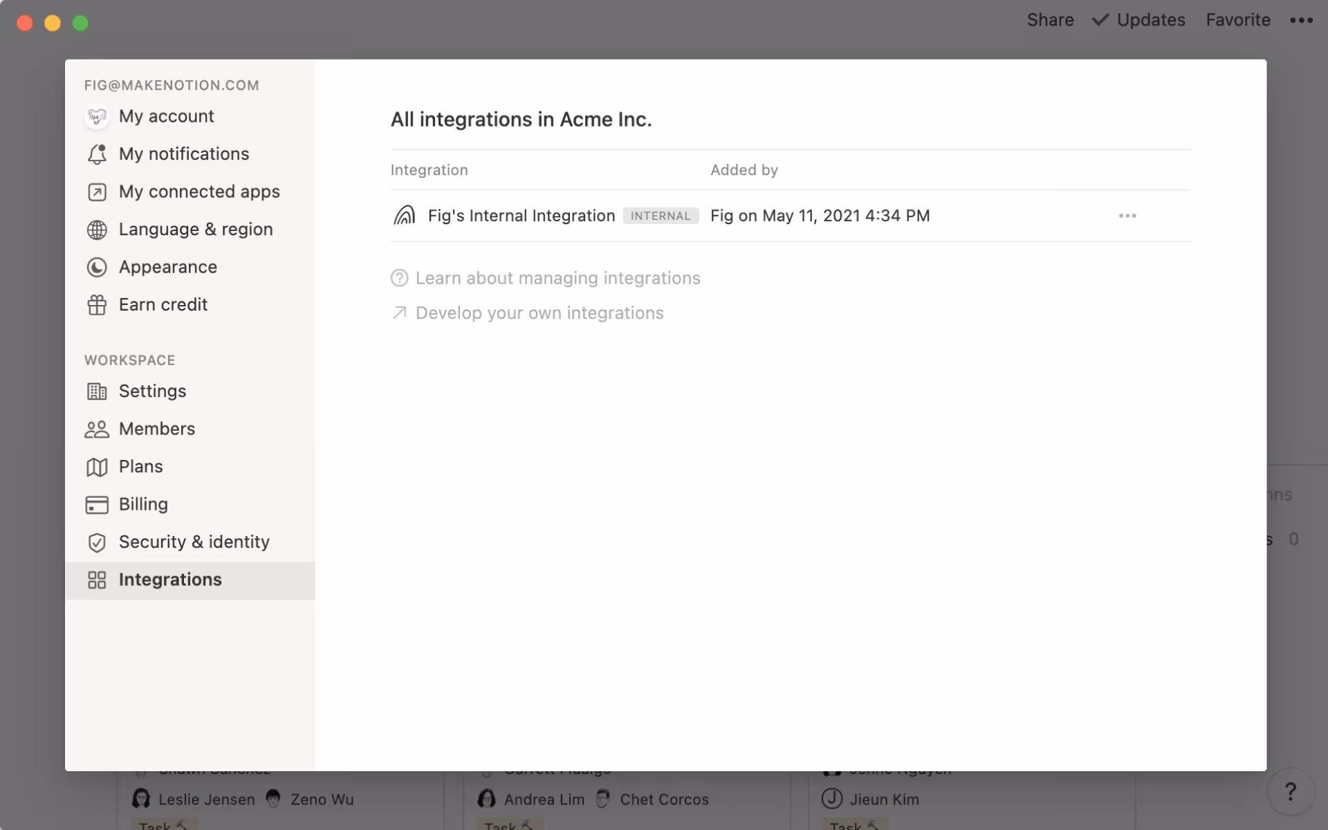 Integrationsmenü – Erstellen