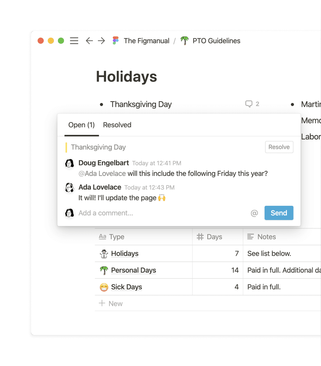 Füge an beliebiger Stelle Kommentare hinzu, um Inhalte auf dem neuesten Stand zu halten.