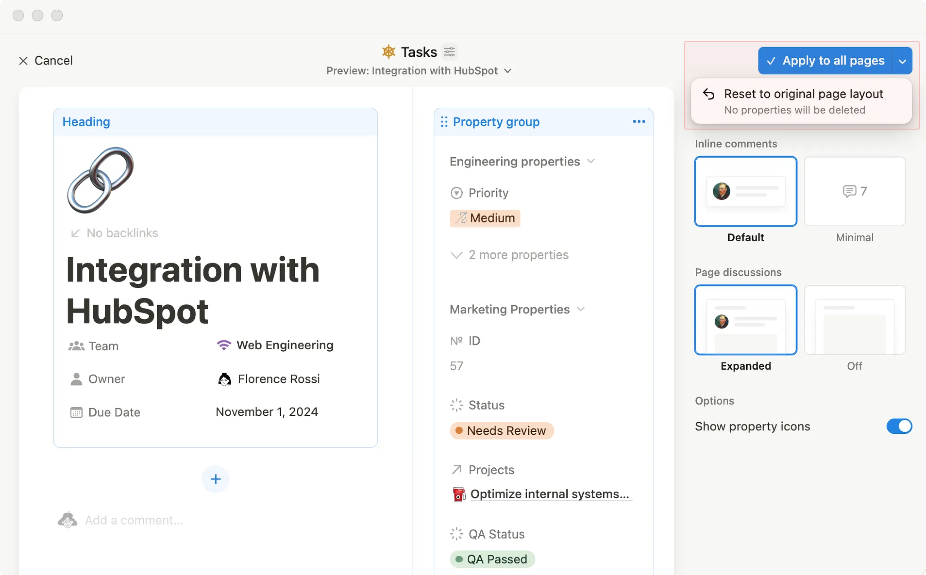 hc: auf Seiten anwenden oder zurücksetzen