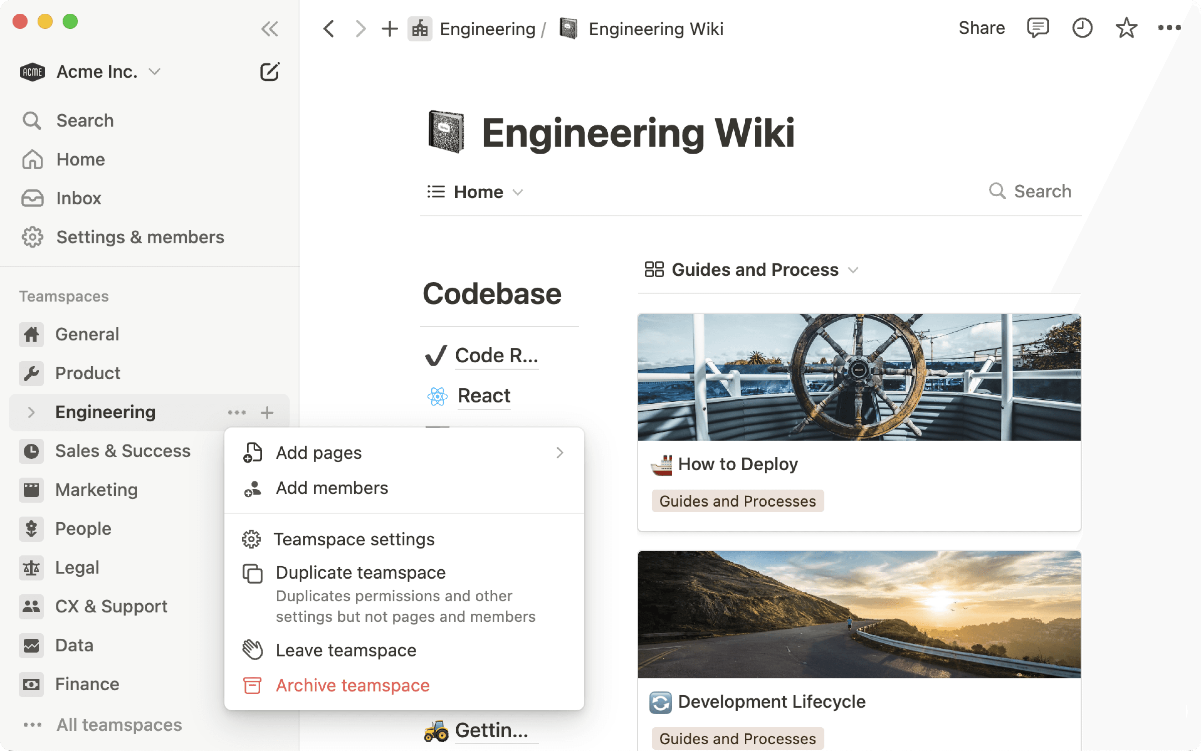 Teamspaces verwalten