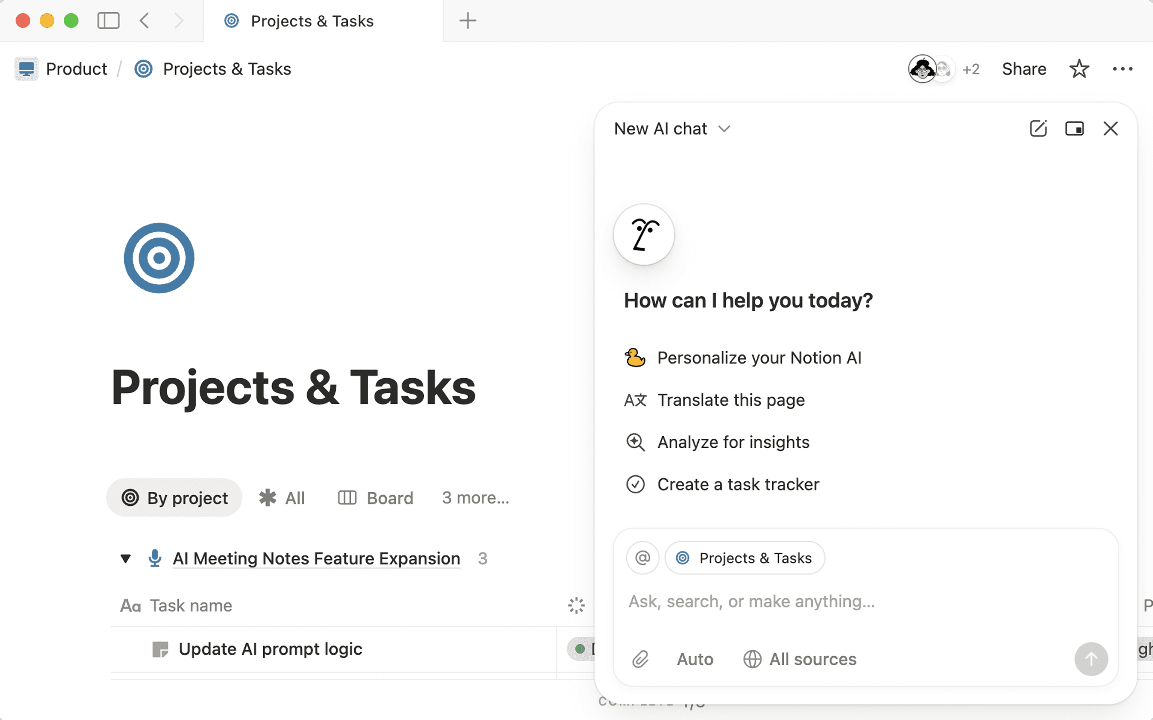hc: Benutzeroberfläche des Notion Agent