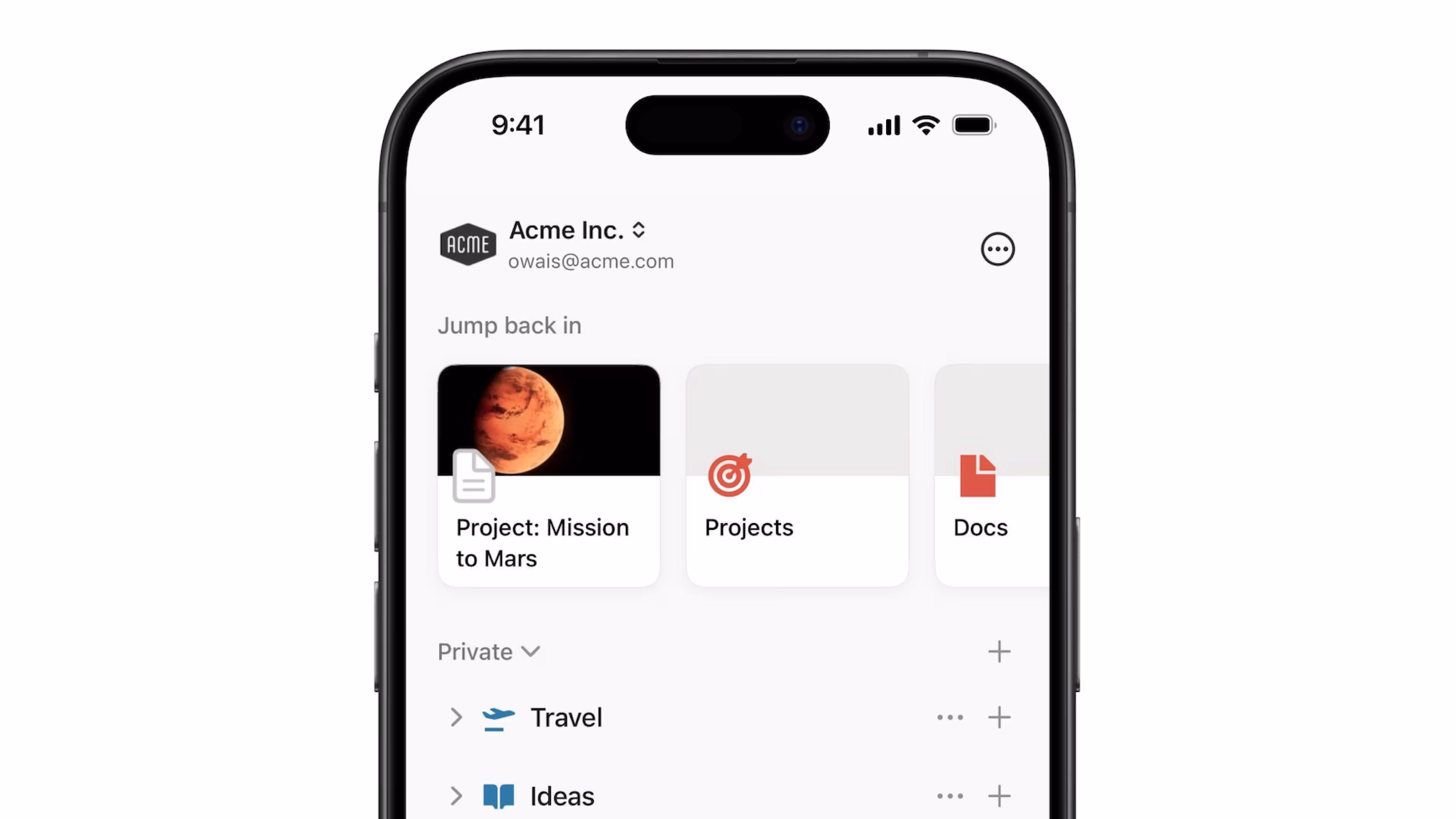 Workspaces in der Mobilversion – Hero