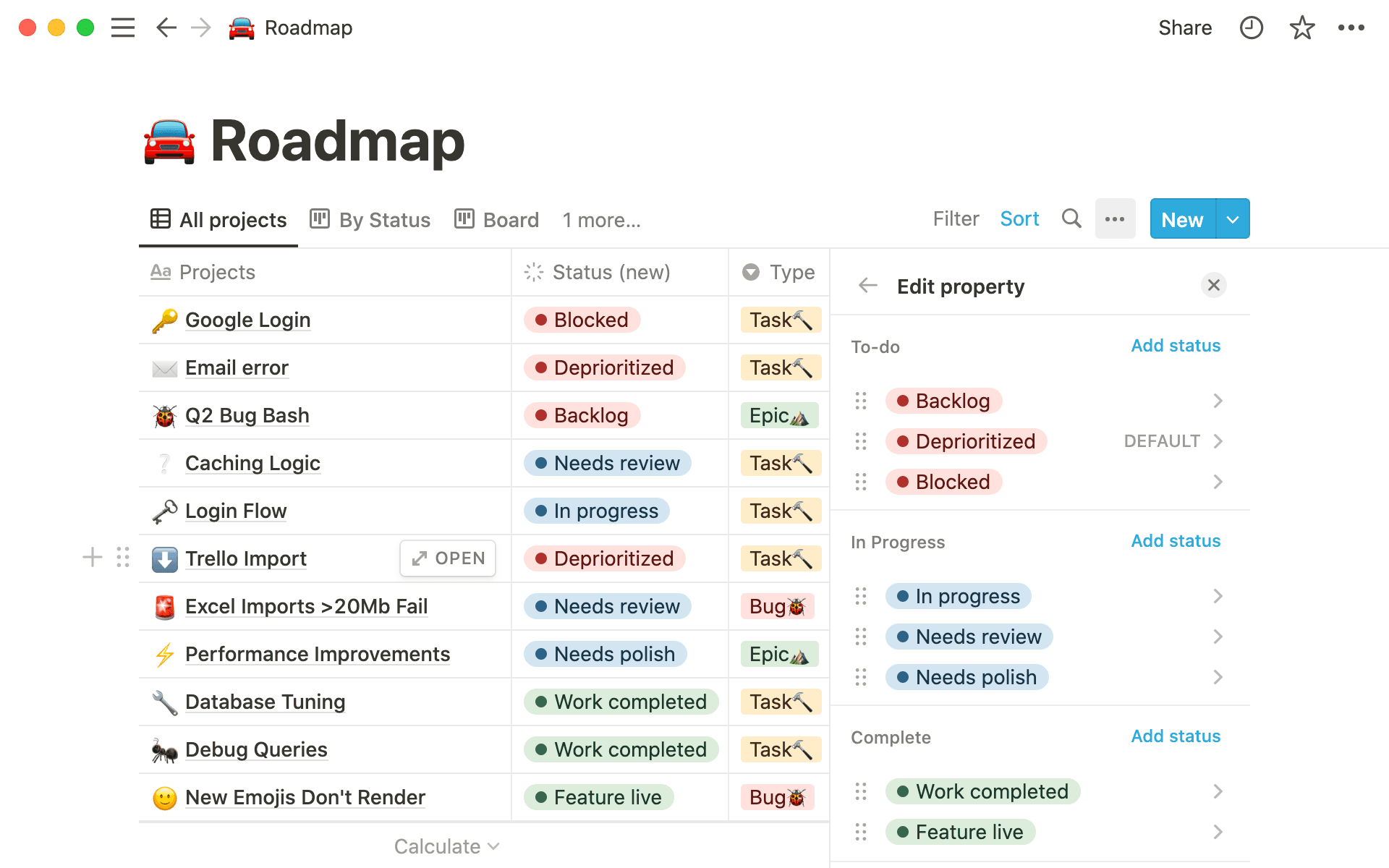 Mit der Statuseigenschaft kannst du schnell den Status einer Aufgabe anzeigen lassen – und individuelle Unterkategorien hinzufügen.