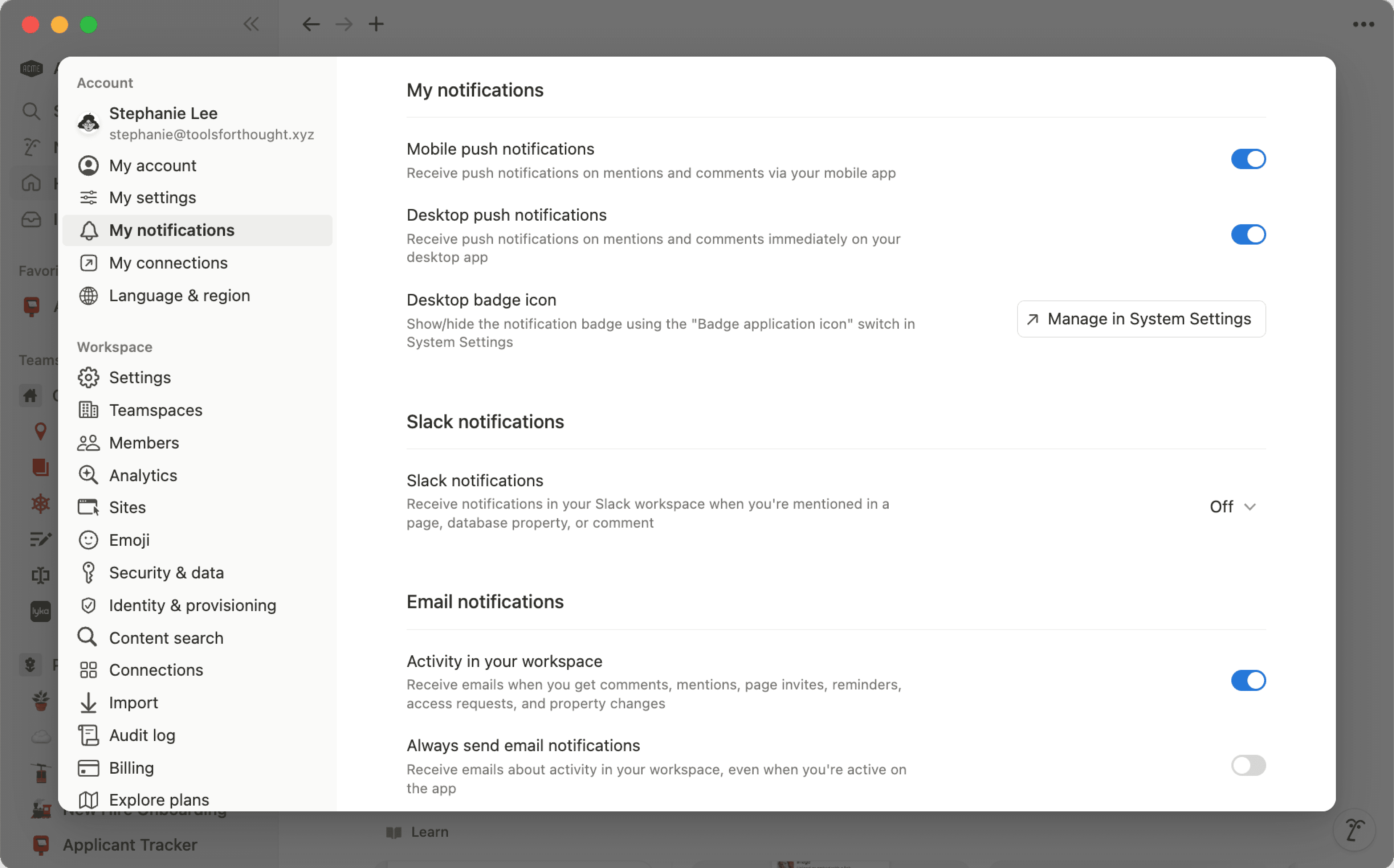 Benachrichtigungseinstellungen – Desktop