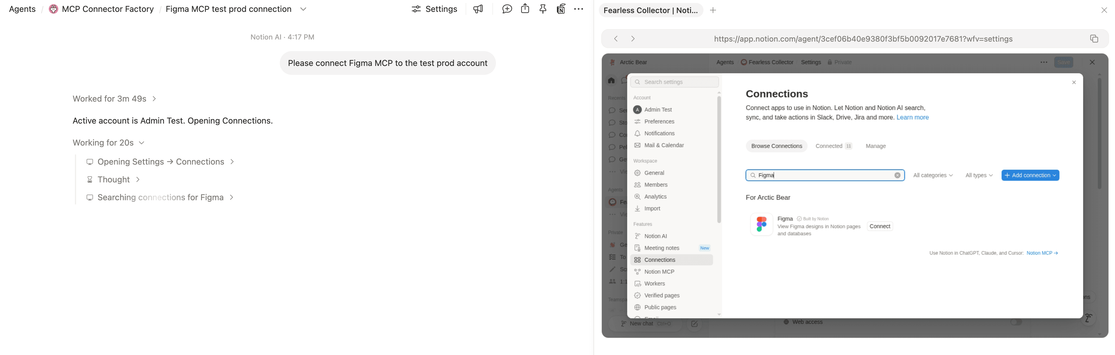 Screenshot—Notion Agent connects to Figma