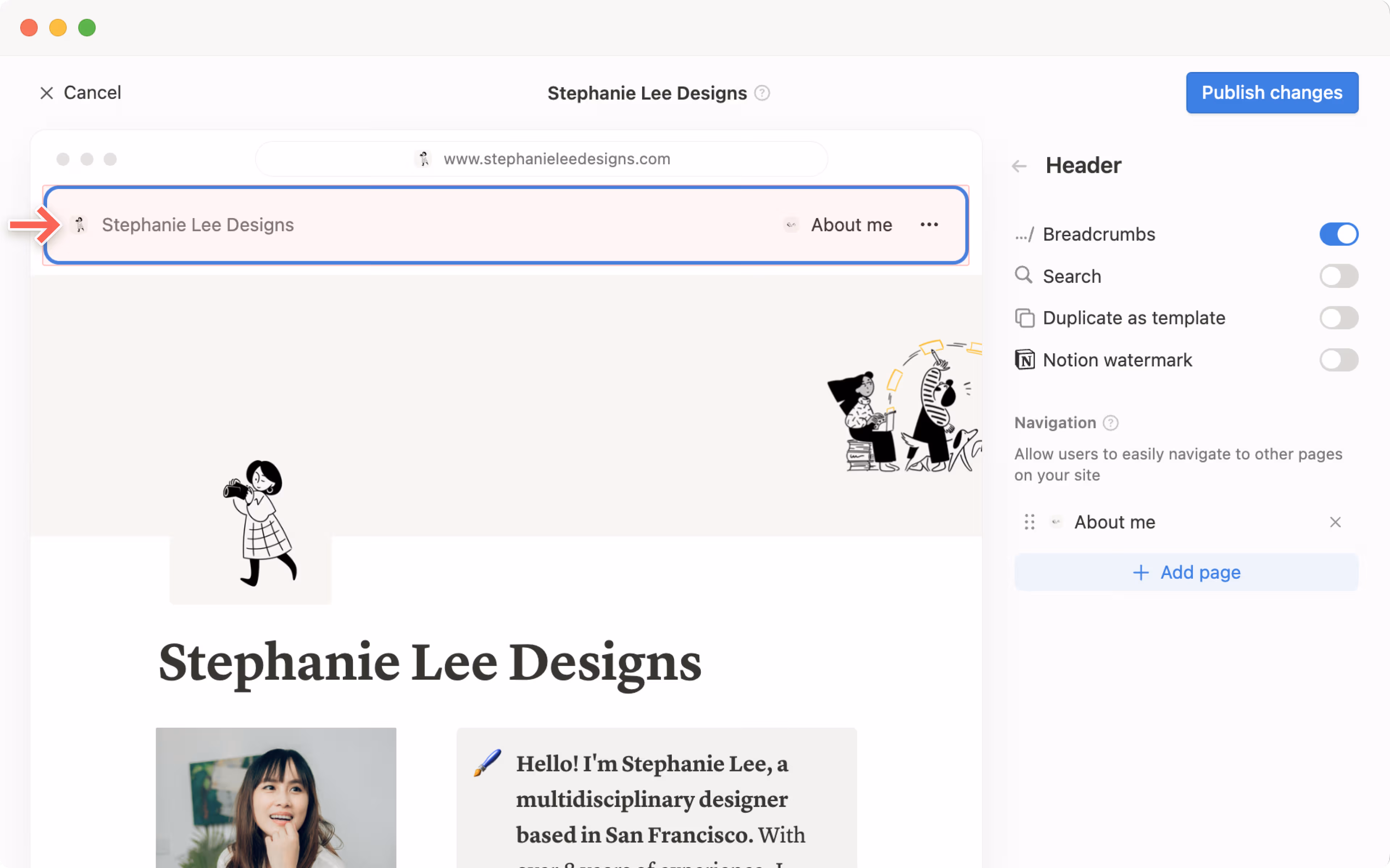 hc: benutzerdefinierter Website-Header