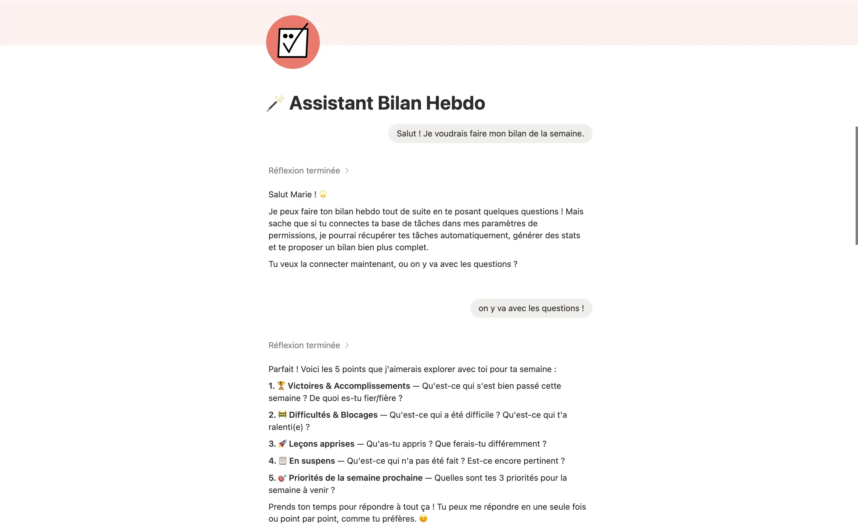 đȘ Assistant Bilan Hebdo