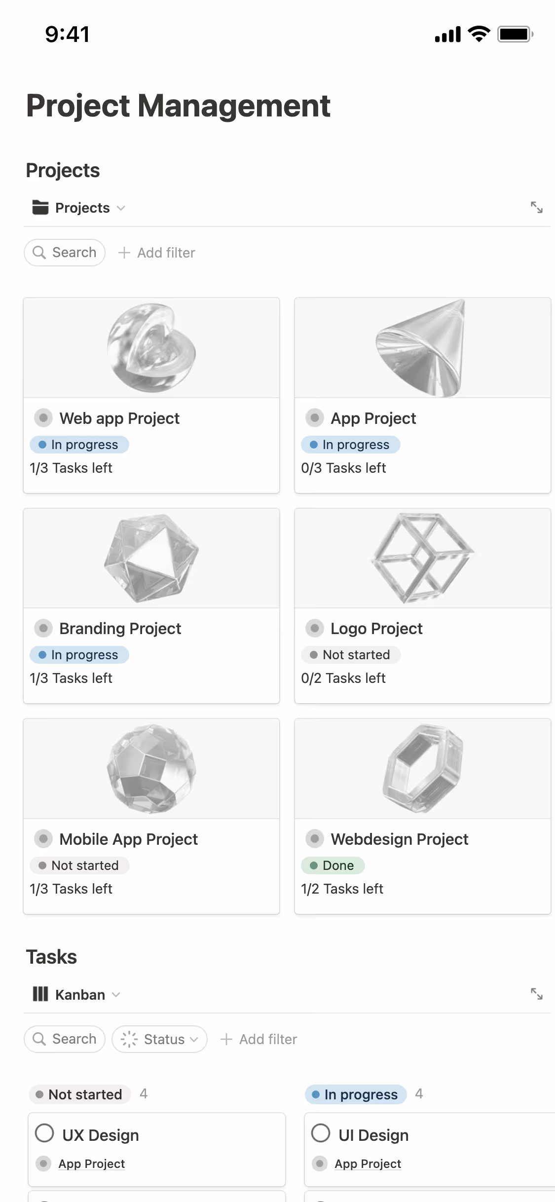 Screenshot der mobilen Notion-App